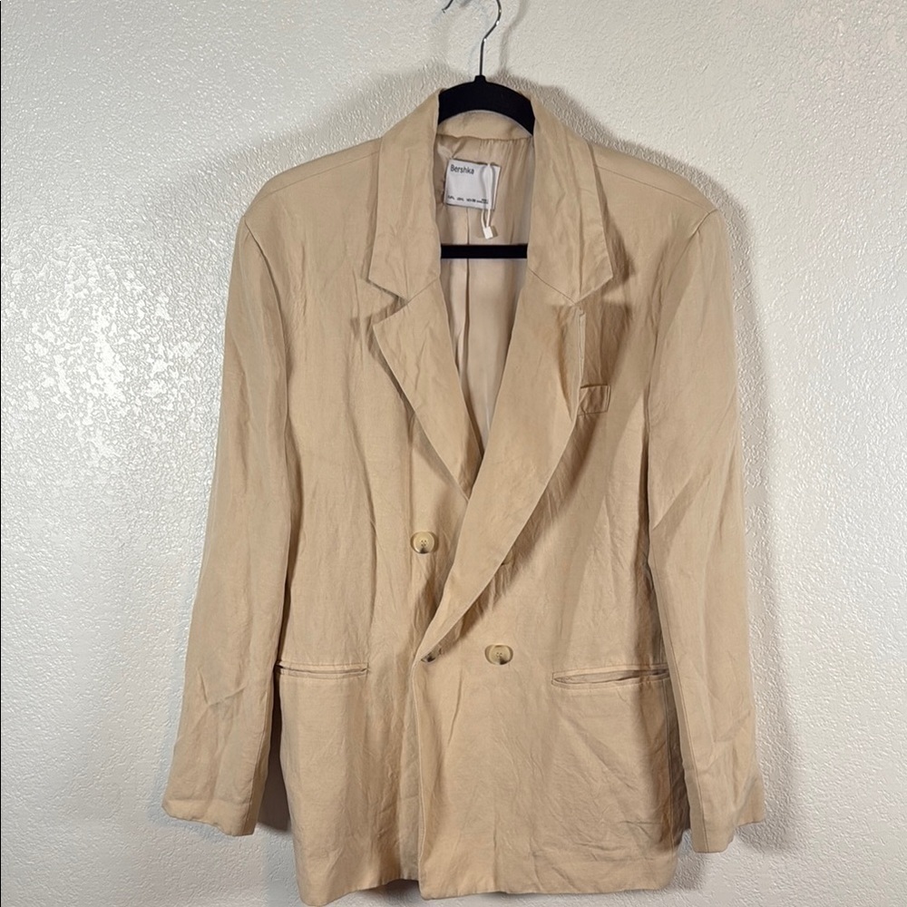 Bershka Cream Neutral Long Linen Blazer Size Large